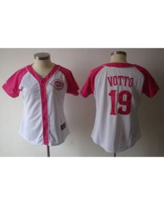 Reds #19 Joey Votto White/Pink Women's Splash Fashion Stitched MLB Jersey