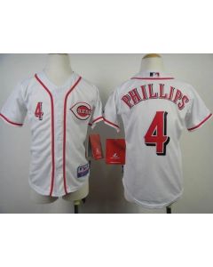 Reds #4 Brandon Phillips White Cool Base Stitched Youth MLB Jersey