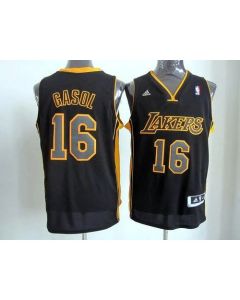 Revolution 30 Lakers #16 Pau Gasol Black(Gold NO.) Stitched NBA Jersey