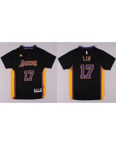 Revolution Lakers #17 Jeremy Lin Black(Purple NO.) Stitched NBA Jersey