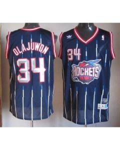Rockets #34 Hakeem Olajuwon Navy Throwback Stitched NBA Jersey