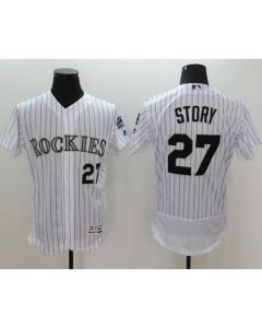 Rockies #27 Trevor Story White Strip Flexbase Authentic Collection Stitched MLB Jersey