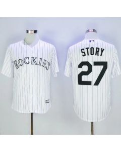 Rockies #27 Trevor Story White Strip New Cool Base Stitched MLB Jersey
