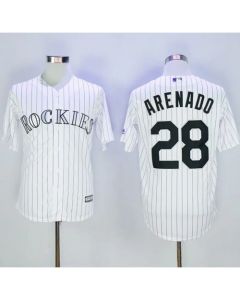 Rockies #28 Nolan Arenado White Strip New Cool Base Stitched MLB Jersey