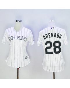 Rockies #28 Nolan Arenado White Strip Women's Home Stitched MLB Jersey