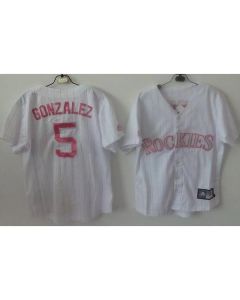 Rockies #5 Carlos Gonzalez White(Pink Strip) Women's Fashion Stitched MLB Jersey