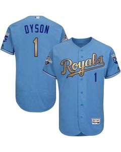 Royals #1 Jarrod Dyson Light Blue FlexBase Authentic 2015 World Series Champions Gold Program Stitched MLB Jersey
