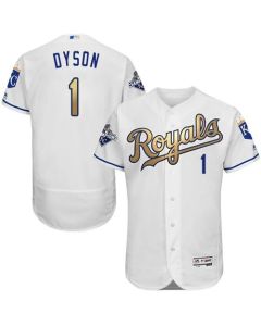 Royals #1 Jarrod Dyson White 2015 World Series Champions Gold Program FlexBase Authentic Stitched MLB Jersey