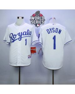 Royals #1 Jarrod Dyson White Cool Base W/2015 World Series Patch Stitched MLB Jersey