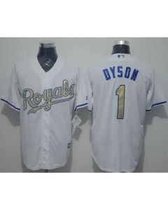Royals #1 Jarrod Dyson White New Cool Base 2015 World Series Champions Gold Program Stitched MLB Jersey