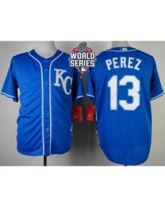 Royals #13 Salvador Perez Blue Alternate 2 Cool Base W/2015 World Series Patch Stitched MLB Jersey