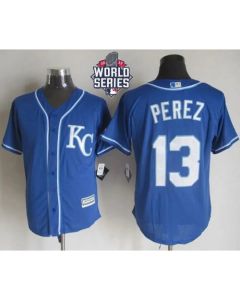 Royals #13 Salvador Perez Blue Alternate 2 New Cool Base W/2015 World Series Patch Stitched MLB Jersey