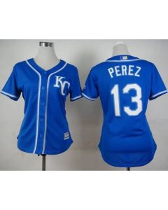 Royals #13 Salvador Perez Blue Alternate 2 Women's Stitched MLB Jersey