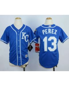 Royals #13 Salvador Perez Blue Cool Base Stitched Youth MLB Jersey