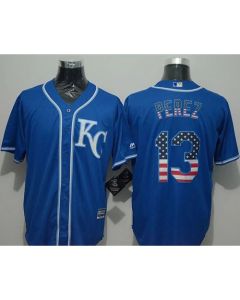 Royals #13 Salvador Perez Blue USA Flag Fashion Stitched MLB Jersey