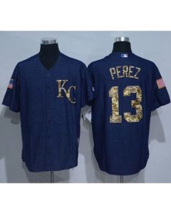 Royals #13 Salvador Perez Denim Blue Salute to Service Stitched MLB Jersey
