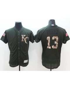 Royals #13 Salvador Perez Green Flexbase Authentic Collection Salute to Service Stitched MLB Jersey