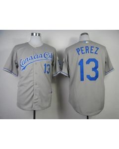Royals #13 Salvador Perez Grey Cool Base Stitched MLB Jersey