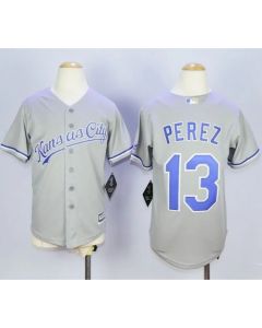 Royals #13 Salvador Perez Grey Cool Base Stitched Youth MLB Jersey