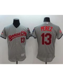 Royals #13 Salvador Perez Grey Fashion Stars & Stripes Flexbase Authentic Stitched MLB Jersey