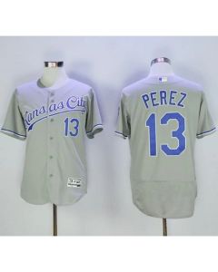 Royals #13 Salvador Perez Grey Flexbase Authentic Collection Stitched MLB Jersey
