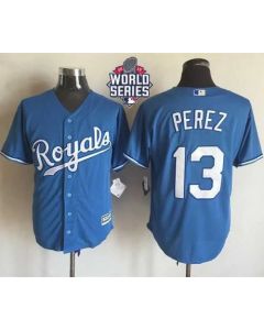 Royals #13 Salvador Perez Light Blue Alternate 1 New Cool Base W/2015 World Series Patch Stitched MLB Jersey
