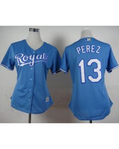 Royals #13 Salvador Perez Light Blue Alternate 1 Women's Stitched MLB Jersey