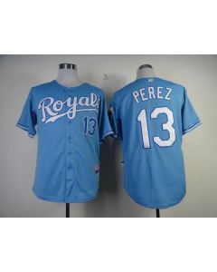 Royals #13 Salvador Perez Light Blue Cool Base Stitched MLB Jersey