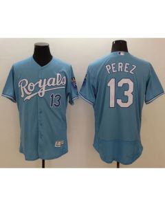 Royals #13 Salvador Perez Light Blue Flexbase Authentic Collection Stitched MLB Jersey