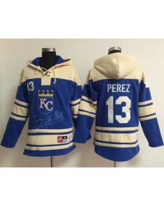 Royals #13 Salvador Perez Light Blue Sawyer Hooded Sweatshirt MLB Hoodie