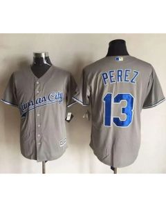 Royals #13 Salvador Perez New Grey Cool Base Stitched MLB Jersey