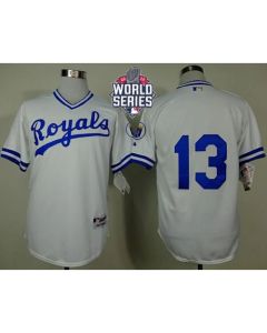 Royals #13 Salvador Perez White 1974 Turn Back The Clock W/2015 World Series Patch Stitched MLB Jersey