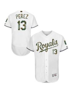 Royals #13 Salvador Perez White Flexbase Authentic Collection 2016 Memorial Day Stitched MLB Jersey