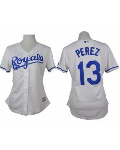 Royals #13 Salvador Perez White Home Women's Stitched MLB Jersey