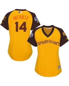 Royals #14 Omar infante Gold 2016 All-Star American League Women's Stitched MLB Jersey