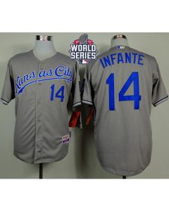 Royals #14 Omar infante Grey Cool Base W/2015 World Series Patch Stitched MLB Jersey