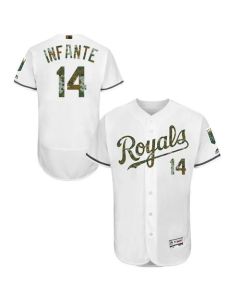 Royals #14 Omar infante White Flexbase Authentic Collection 2016 Memorial Day Stitched MLB Jersey