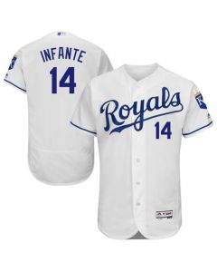 Royals #14 Omar infante White Flexbase Authentic Collection Stitched MLB Jersey