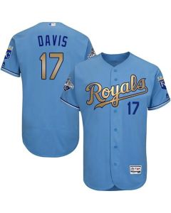 Royals #17 Wade Davis Light Blue FlexBase Authentic 2015 World Series Champions Gold Program Stitched MLB Jersey
