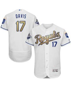 Royals #17 Wade Davis White 2015 World Series Champions Gold Program FlexBase Authentic Stitched MLB Jersey