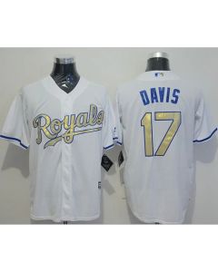 Royals #17 Wade Davis White New Cool Base 2015 World Series Champions Gold Program Stitched MLB Jersey