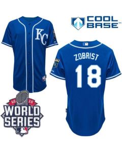Royals #18 Ben Zobrist Blue Alternate 2 Cool Base W/2015 World Series Patch Stitched MLB Jersey