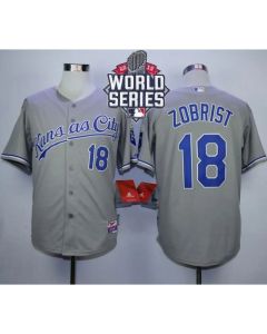 Royals #18 Ben Zobrist Grey Cool Base W/2015 World Series Patch Stitched MLB Jersey