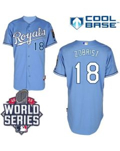 Royals #18 Ben Zobrist Light Blue Alternate 1 Cool Base W/2015 World Series Patch Stitched MLB Jersey