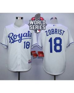 Royals #18 Ben Zobrist White Cool Base W/2015 World Series Patch Stitched MLB Jersey