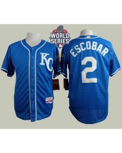 Royals #2 Alcides Escobar Blue Alternate 2 Cool Base W/2015 World Series Patch Stitched MLB Jersey