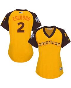 Royals #2 Alcides Escobar Gold 2016 All-Star American League Women's Stitched MLB Jersey