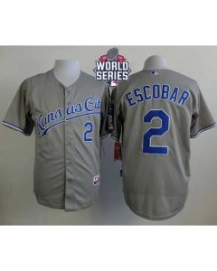 Royals #2 Alcides Escobar Grey Cool Base W/2015 World Series Patch Stitched MLB Jersey