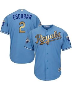Royals #2 Alcides Escobar Light Blue 2015 World Series Champions Gold Program Cool Base Stitched Youth MLB Jersey
