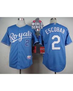 Royals #2 Alcides Escobar Light Blue Alternate 1 Cool Base W/2015 World Series Patch Stitched MLB Jersey